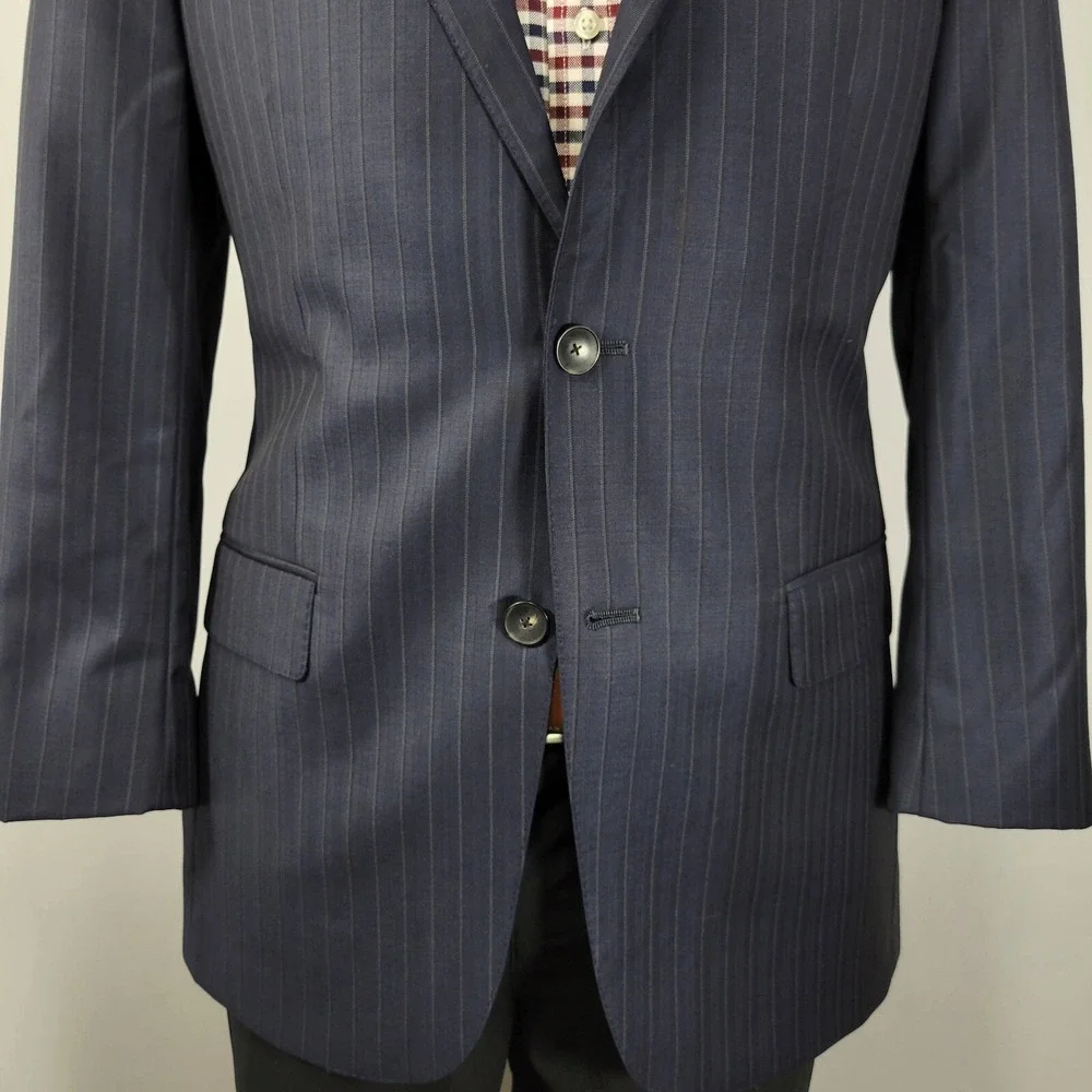Hart Schaffner Marx Men's Sport Coat Blazer Navy Striped Herringbone‎ 40R